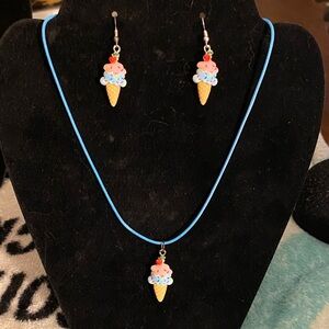 Playful Ice Cream Cone Necklace and Earrings Set